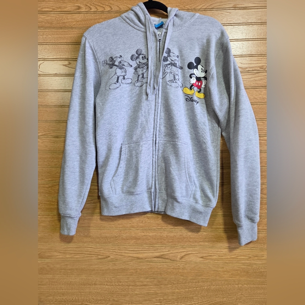 Disney Mickey Mouse Gray Full Zip Graphic Hoodie Kids 34/36